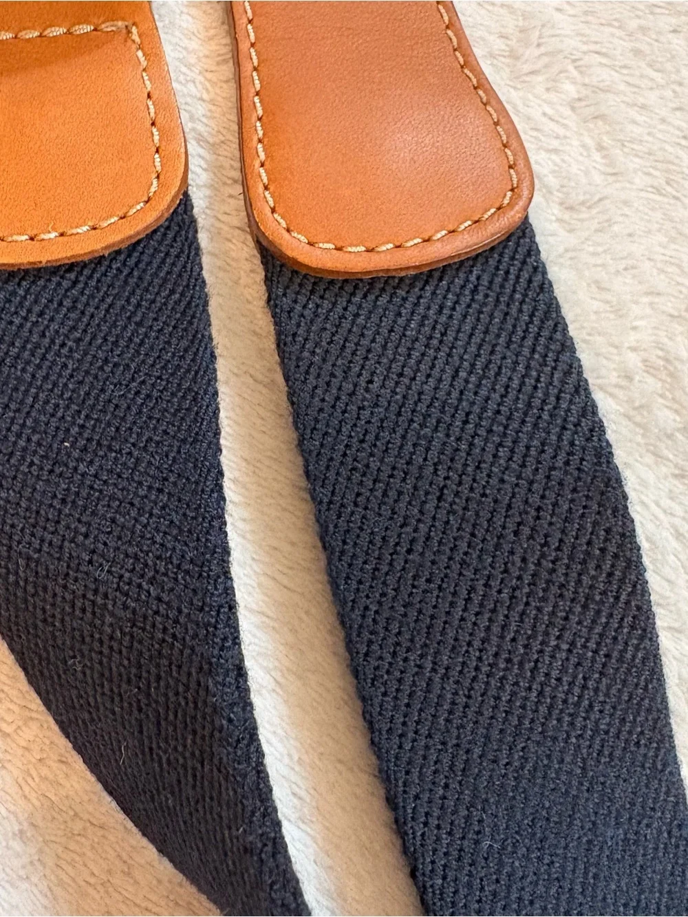 Men's Navy Wool Leather-Trim Surcingle Webbing Belt Sz 36